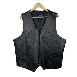 Vintage Leather King Mens Black Leather Biker Vest Size 50